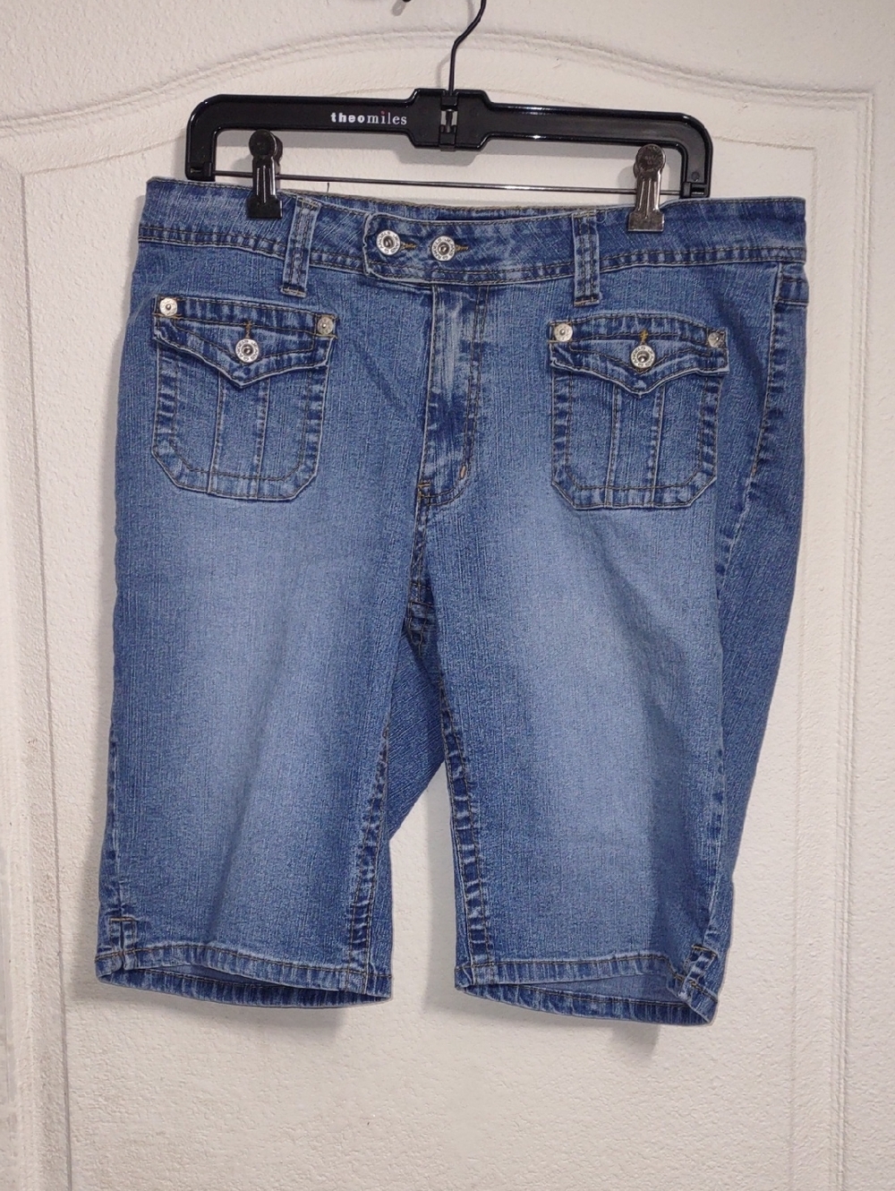 Angels Jeans navy label with pink and white embroidery